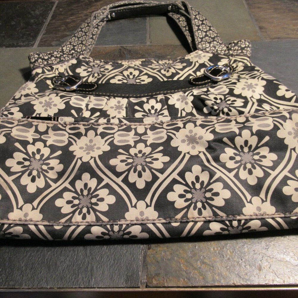 Large Black /Cream flower pattern Sutter Fossil shopper tote bag.